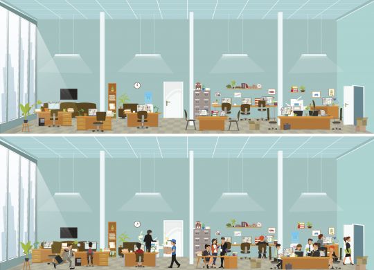 crazy office. working atmosphere in the office. coordinated work in friendly team in the office. modern office. vector illustration of a flat style.