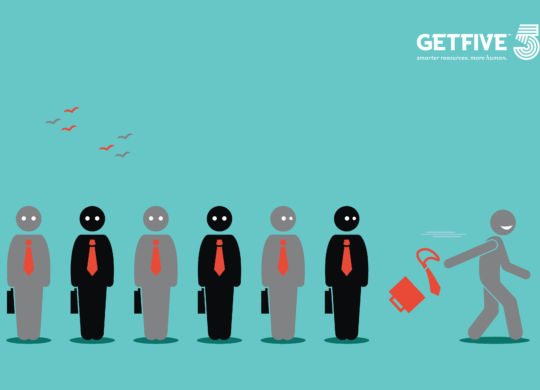 Employee quiting his job by throwing away business briefcase bag and tie leaving all other boring workers behind. Vector artwork depicts the pursuit of happiness.