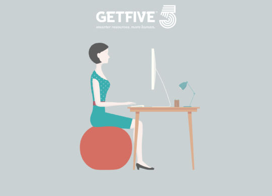 Correct posture for sitting at an office desk. Diagram shows a woman typing at her desk sitting on a stability ball. This is an editable EPS 10 vector illustration. Download includes a high resolution JPEG.
